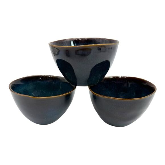 3- World Market Glazed Ceramic Reactive Indigo Blue Dipping Bowls -2.5”x4” - Picture 1 of 6